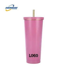 Hot 304 Stainless Steel Straw Cup Large Capacity Vacuum Coffee Cup Solid Colour High Value Portable Water Cups
