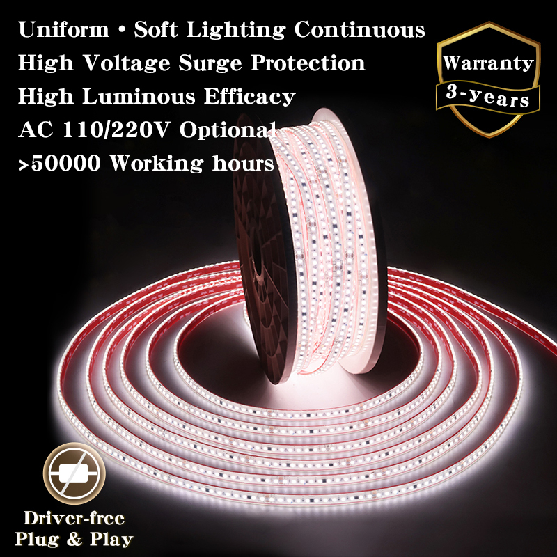 Plug & Play 110V 220V 2835 LED Strip Light IP67 CE,RoHS,TUV Customizable Length Color Tape Inroor Outdoor Architectural Lighting