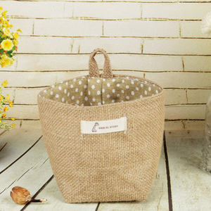Mini cesta Zakka, cesta a rayas con puntos de yute, bolsa colgante de almacenamiento, forro de algodón, decoración del hogar - Product Image 3
