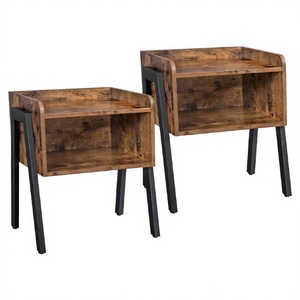 Table de chevet en bois massif de style industriel moderne, à monter soi-même, avec structure métallique pour chambre à coucher - Product Image 2