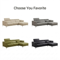 Canapé modulaire en cuir véritable de luxe nordique moderne, en forme de L, avec appuie-tête réglable, pour appartement, villa, chambre à coucher, salon