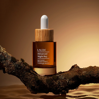 Emballage cosmétique, flacon compte-gouttes en verre ambré givré avec couvercle en bambou pour huile essentielle pour le corps ou crème pour le visage