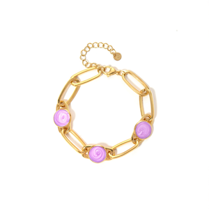 Pulsera de Cadena de Eslabones de Moda, Chapada en Oro, Acero Inoxidable 316L, Incrustaciones de Resina Morada, Joyería para Mujer - Product Image 2