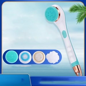 Limited Silicone Bath Back 4 Brush Heads USB Rechargeable Rotating Shower Cleansing <strong>Massager</strong> with <strong>2</strong> <strong>Speeds</strong> Long Handle - Product Image 4