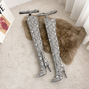 Giày bốt cao gót nữ, giày nữ tăng chiều cao, bốt dài mũi nhọn có khóa kéo, bốt cao đến đùi gợi cảm nữ, giày nữ - Product Image 5