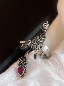 <b>Peacock</b> Shape Monalisa Stone Ring Trendy Adjustable Partywear Jewellery for Women & Girls Made of Brass Bulk Product - Product Image 3