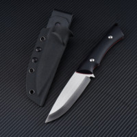 Couteau de survie GT-F0100 à lame fixe, manche G10 noir, pointe tombante, pour la chasse et la randonnée, lame tranchante, logo personnalisable