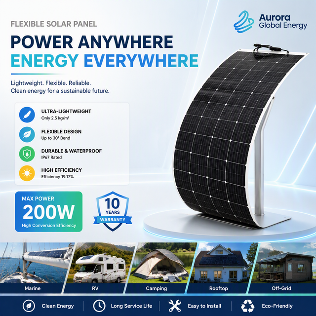 200W Flexible Solar Panel Lightweight Bendable PV Module for RV Marine Boat and Off Grid Solar Applications