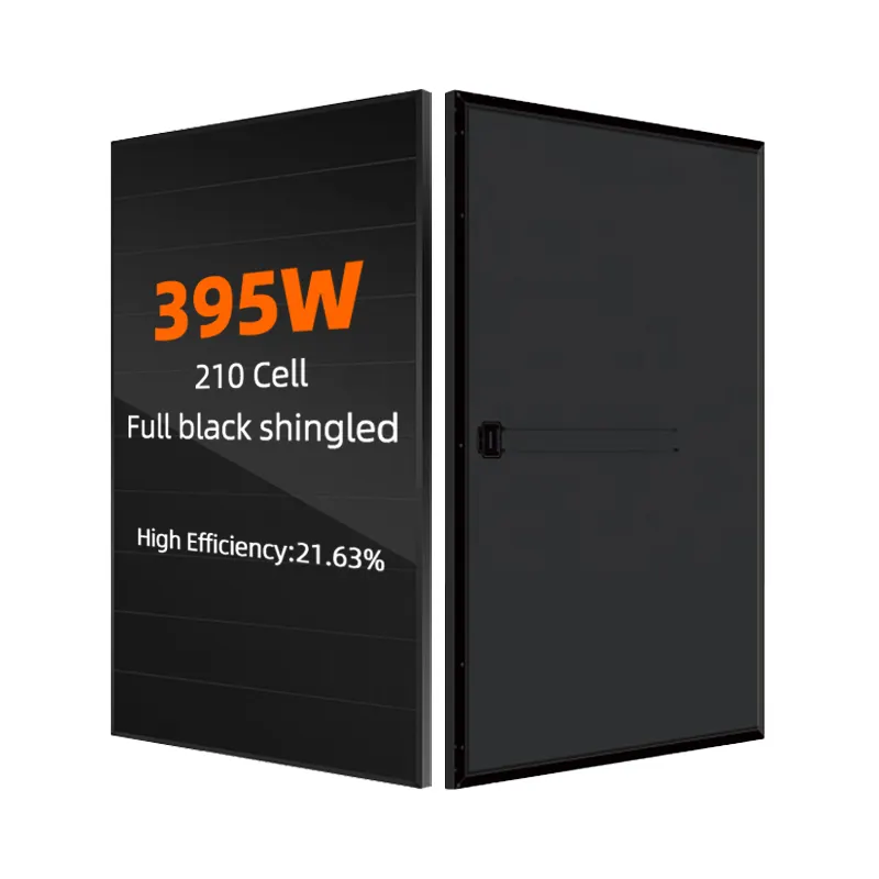 Zonnepaneel Voor Thuis 395W Alle Zwarte Shingled Cel Geïnstalleerd Op Een Plat Of Hellend Dak En Grondmontage