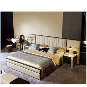 Kamar tidur Italia mewah ukuran king set tempat tidur logam kulit modern beludru rumbai lapis kain tempat tidur furnitur ukuran double queen