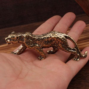 Golden Leopard Brass <b>Ornament</b> Tabletop Home Decoration Collectible Gift - Product Image 2