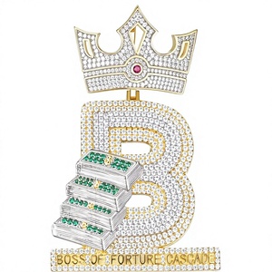 Boss Of Torture Cascade 925 Silber Moissanit Kronen-Anhänger mit Diamant-Pavé und Geldschein-Design im Hip-Hop-Stil Unisex-Charm - Product Image 1