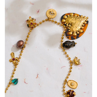 JINYOU 1928 Nouvelle Tendance Collier Chaîne Longue en Acier Inoxydable avec Pendentifs Cœur, Croix, Poisson en Nacre et Zirconium Cubique