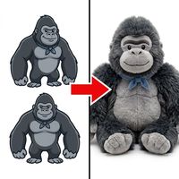 Peluche personnalisée Gorille Silverback assis, fourrure grise bicolore, tissu bleu doux, nœud papillon en tissu, style dessin animé singe sauvage