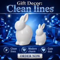Ensemble de deux figurines de lapin en céramique blanche, statue d'animal décorative pour la maison, décoration de table de Pâques
