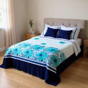 Cubrecama Doble Sabina Azul, Tamaño Matrimonial, Diseño Floral Moderno, para Uso Doméstico, 50% Algodón, 50% Poliéster, Estampado - Product Image 2