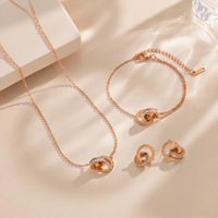 Juego de Joyería de Acero Inoxidable de Lujo con Números Romanos, Zirconia, Colgante de Doble Círculo, Aretes, Pulsera y Collar de Moda
