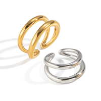 Bague ouverte à double boucle de style européen, plaquée or 18 carats, minimaliste, décorative pour femmes