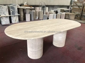 Tùy biến tự nhiên đá hình bầu dục phòng bếp đồ nội thất nhà hàng đá cẩm thạch travertine Top bàn ăn - Product Image 2