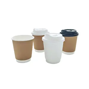 JIANI Double Coffee Paper Cup Custom Logo Disposable Milk Tea Paper Cup Thickened Hot Drink Kraft Paper Hollow Cup