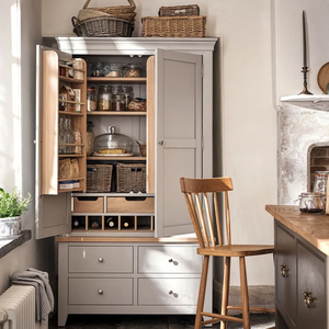 Mobile da Cucina Chester Grigio Tortora con Doppio Armadio Dispensa in Legno Massello - Product Image 1