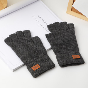Gants demi-doigts chauds en <span class=keywords><strong>laine</strong></span> d'<span class=keywords><strong>alpaga</strong></span> pour hommes, sport de plein air, écran tactile sans doigts, mitaines pour étudiants, tricot d'hiver - Product Image 2