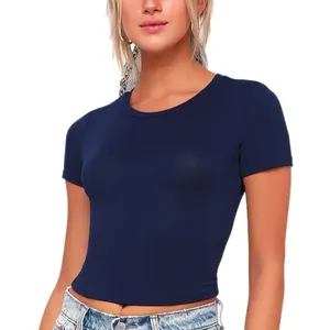 Women's Eco-Friendly round Neck Tank Top Hot Selling Deep Sea Blue Jacket Breathable 4XL Crop T Shirt