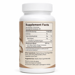 Gummies de haute qualité 10-en-1 biologiques, sans gluten, véganes, faibles en sucre et en matières grasses, complexe de champignons (Crinière de lion, Reishi, Enzymes, Huître) pour adultes - Product Image 6