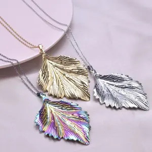 Stainless Steel Leaf Pendant Necklace With o-Shaped Chain Electroplating 18k Gold Diy Pearls And Jewels Component Production