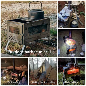 เตาเผาไม้สำหรับตั้งแคมป์กลางแจ้งแบบพกพาสำหรับเดินป่าอุปกรณ์ทำอาหารเชื้อเพลิงเข้ากันได้กับถ่าน - Product Image 4