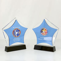 Plaque de trophée souvenir en cristal optique bleu clair de haute qualité personnalisée avec base noire