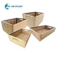 Panier à légumes pliable en plastique à motif bois, caisse pliable pour fruits et légumes frais, idéal pour les marchés et la présentation en magasin