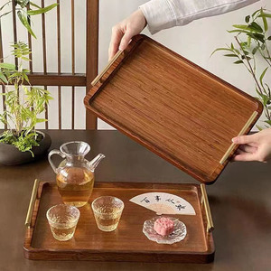 Solid Wood <b>Tea</b> <b>Tray</b> With Handles Walnut Color Serving <b>Tray</b> For <b>Tea</b> Set And Drinks Storage - Product Image 1