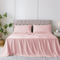 Ensemble de draps en coton 4 pièces Cloudland, coton égyptien 300TC, uni, plié, taille Queen, rose