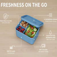 Boîte à lunch isotherme en silicone à trois compartiments pour enfants, avec couvercle, compatible micro-ondes, hermétique, 800 ml, vente en gros usine