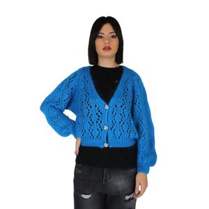 Cardigan pour femme, bleu clair, tricoté, ouvert sur le devant, manches longues, vêtement décontracté - Product Image 1