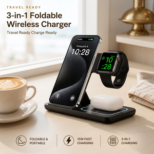 Station de charge sans fil multi-appareils 3 en 1 pliable, chargeur rapide 15W pour téléphone, écouteurs et montre, charge simultanée, tout-en-un, OEM - Product Image 1