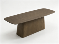 Table à manger moderne en bois FERLY avec base Toulouse, finition foncée, écologique et durable, taille personnalisable pour usage hôtelier