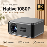 Meilleur projecteur natif 1080P HD 30000 Lumens Android Smart WiFi avec mise au point automatique et correction automatique de la distorsion trapézoïdale pour extérieur, jeux et home cinéma