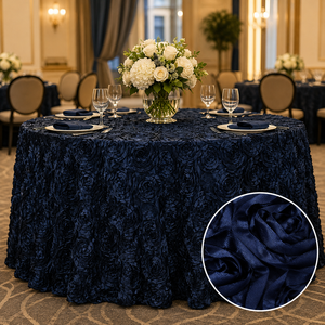 Professional 3D Rosette Wedding Banquet <b>Tablecloth</b> Polyester Raised Rose Table Cover for Resort Ballroom Wedding Banquet - Product Image 1