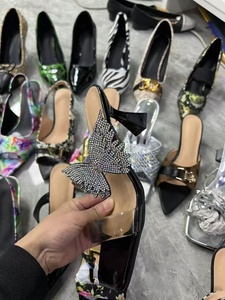 Kadın yüksek topuklu yeni kelebek dekoratif Rhinestones kare açık ayak kalın topuk sandalet toptan - Product Image 6