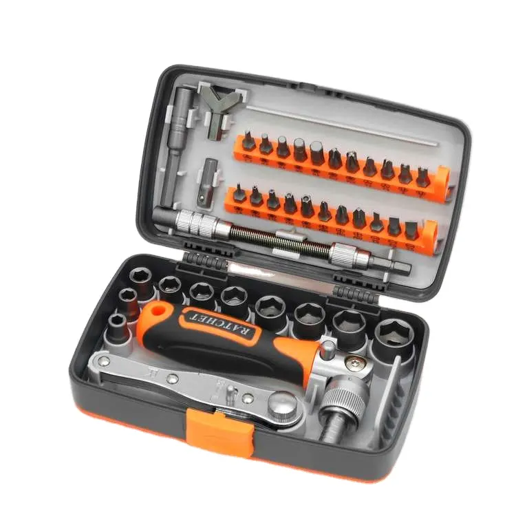 38pcs Multi-purpose bits & sockets CRV scrwdriver set with ratchet grip Magnetic Repair Tool Kit
