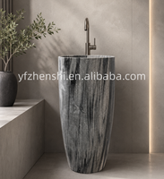 Lavabo sur pied en marbre gris et blanc de haute qualité, naturel et élégant, pour appartement et villa