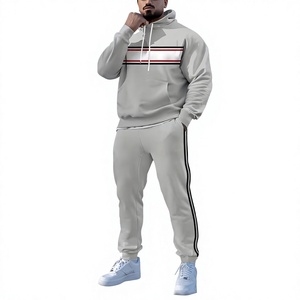 Conjunto de Sudadera con Capucha Gris para Hombre, Diseño a Rayas, Pantalones Deportivos Casuales, Ropa de Otoño - Product Image 1