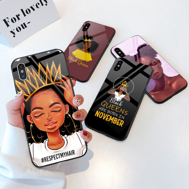 Black Girl Melanin Phone Case UV Printed Tempered Glass TPU Shockproof Cover for iPhone Samsung Fashion Mobile Accessories