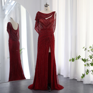 <span class=keywords><strong>Vestido</strong></span> de Noche Largo de Lujo Sharon Said SS035, Color Plateado Nude, con Capa, Pedrería, Abertura, para Mujer, para <span class=keywords><strong>Fiesta</strong></span> de Graduación, Boda - Product Image 5