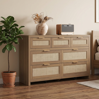 Commode 7 tiroirs en bois massif style bohème de 57 po de large pour chambre, chambre d'enfant, salon - Meuble TV, commode de rangement