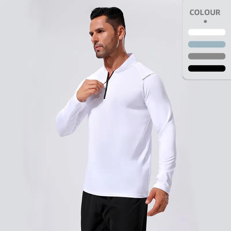 Logotipo personalizado Ropa de entrenamiento al aire libre Slim Fit 1/4 Quarter Zip Top Gimnasio Deportes Manga larga Jogging Track Top Hombres Camiseta de gimnasio