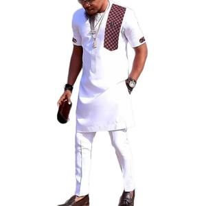 Dashiki de solapa blanca de verano informal para hombre, estilo africano transpirable hecho de poliéster cómodo para jóvenes, modelo de comercio exterior - Product Image 3