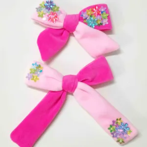 Summer Velvet Multi Long Tail Hair Bow style bow velvet tie dye bow Clips hair velvet embroidery sequins clips for girls